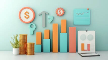 Poster - Financial Growth Analysis Graph and Chart Display on Mint Green Background