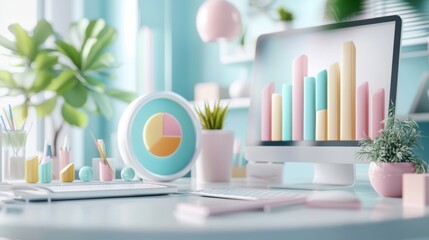 Poster - Minimalist Workspace with Infographic Data Analysis Tools on Desk