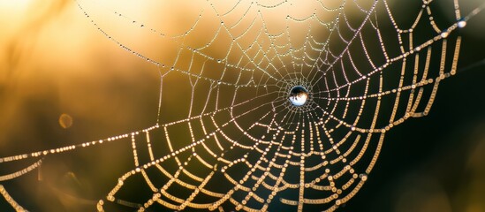 Dew-Kissed Spiderweb at Sunrise - Nature Macro