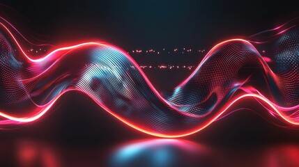 Poster - vibrant luminous abstract waves and curves composition with glowing neon fluid dynamics and shimmeri