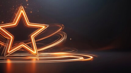 Poster - Sparkling Neon Star in Cosmic Night Sky Background with Glowing Trails