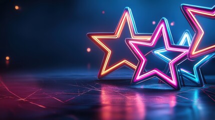 Poster - Neon Star Shaped Lights Forming Abstract Glowing Backdrop with Vibrant Cosmic Color Scheme