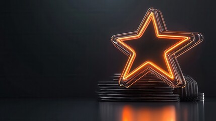 Poster - Neon Glowing Star Shape on Dark Background Futuristic Abstract Design