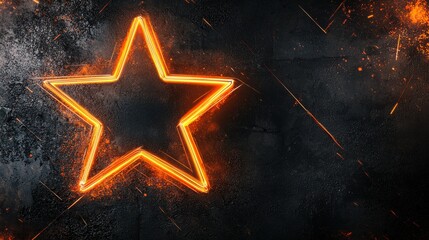Poster - Fiery Neon Star Bursting with Intense Illumination in Dramatic Night Sky Background