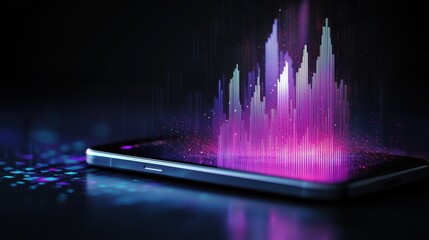 Poster - Vibrant Pulsing Digital Music Visualization on Futuristic Neon Spectrum Display