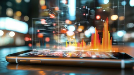 Poster - Futuristic Digital Dashboard with Smartphone Display Showcasing Financial Data and Analytics