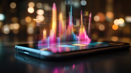 Poster - Futuristic Digital Data Visualization on Smartphone Display with Glowing Holographic Charts