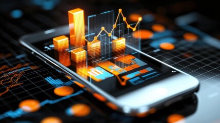 Poster - Vibrant Digital Dashboard with Futuristic Mobile Data Visualization and Infographic Analytics