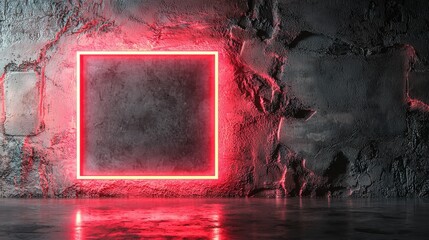 Poster - glowing neon frame on dark industrial background futuristic and vibrant lighting display