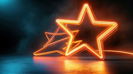 Poster - Shining Neon Star Silhouette Against Dramatic Dark Background with Vibrant Glowing Lights and Ethereal Atmosphere