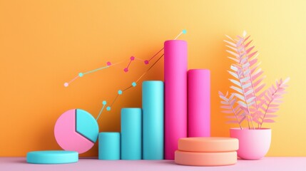 Poster - Vibrant Geometric Shapes Arrangement in Modern Pastel Studio Setup