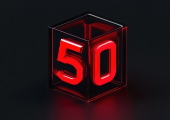 Poster - red number fifty inside a glass cube.
