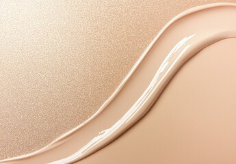 Poster - Beige liquid foundation makeup cream creating a smudge on a sparkling gold glitter background, perfect for beauty and cosmetics advertisements