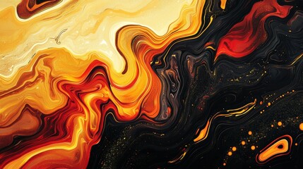 Poster - Fluid acrylic painting mixing black, gold and red paints creating stunning visuals, perfect for backgrounds, posters, and other design projects