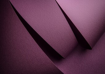 Poster - Purple textured paper sheets are arranged in dynamic, overlapping layers, creating an abstract composition with contrasting shadows and highlights, emphasizing the interplay of light and form