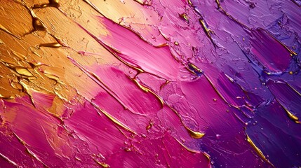 Poster - Thick brush strokes of gold, pink, and purple paint create a vibrant and textured abstract background, perfect for adding an artistic touch to any project