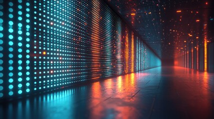 Poster - Futuristic Corridor With Vivid Neon Light Displays