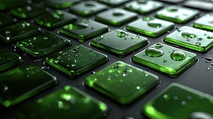 Poster - Green Glass Keyboard With Water Droplets