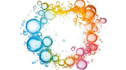 Poster - Rainbow bubbles floating, forming a circle on transparent background