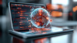 © well - Global data protection via digital shield on tablet display contemporary office environment high-tech visual content focused viewpoint