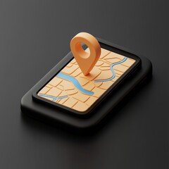 Wall Mural - 3d rendering of a smartphone displaying a map with a location pin.