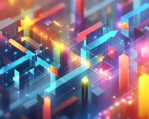 Poster - A vibrant abstract digital design featuring intersecting lines and glowing shapes, creating a dynamic and energetic visual experience, perfect for technology and modern themes.