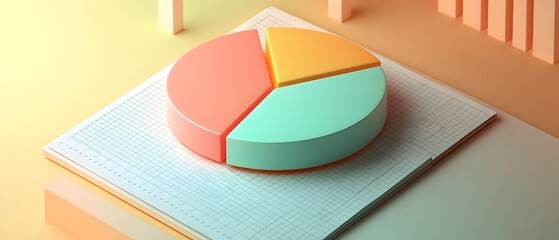 Poster - A vibrant and creative pie chart illustration on graph paper, representing data visualization in a modern and colorful style, ideal for business and educational content.