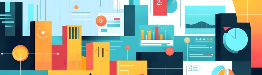 Poster - An abstract composition featuring vibrant colors and modern shapes, symbolizing innovation and creativity in design, suitable for digital media and advertising.