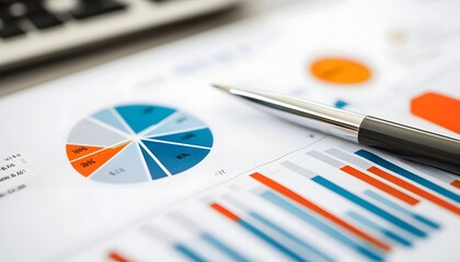 Poster - Detailed analysis of business data showcasing colorful graphs and pie charts. The image captures precision and insight into market trends and performance metrics.