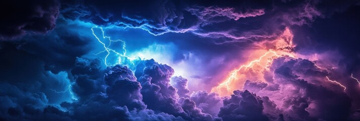 Poster - airplane navigates turbulent stormy clouds during a lightning display at dusk. generative ai