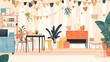 © DAVA - Festive home interior with plants, furniture, and decorations.
