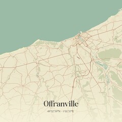 Retro map of Offranville, Normandie, France. Vintage street map.