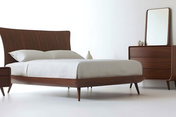 Wall Mural - A wooden bed with a white comforter