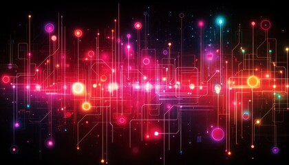 Poster - Abstract glowing network lines and nodes, vibrant red and pink color scheme.