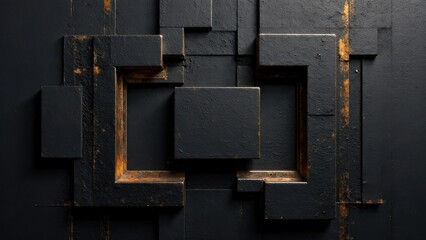Poster - This artwork showcases a modern arrangement of geometric shapes and textures in shades of black and gold. The contrasting elements create a striking visual impact, inviting close examination.