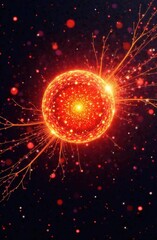 Fototapete - A vibrant red orb is at the center, emitting sparks and energy trails against a dark background. The dynamic display resembles cosmic phenomena and captures viewers' attention.