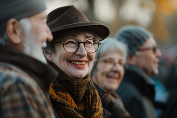 Wall Mural - Portrait of a happy senior couple in the city. Focus on the woman