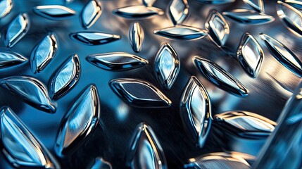 Poster - A close-up of a diamond steel plate with raised patterns, reflecting light dynamically.