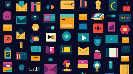 Poster - Colorful Flat Design Icons for Digital Communication and Media