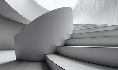 Poster - Modern curved staircase, interior design, bright sunlight, textured wall, architecture