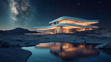 HOUSE IN THE MIDDLE OF THE DESERT WITH A STARRY NIGHT