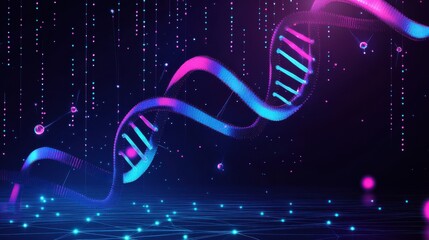 Poster - Abstract DNA Strand with Vibrant Colors and Futuristic Background