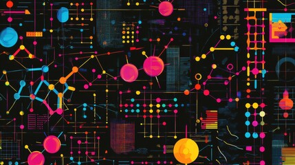 Poster - Colorful Abstract Patterns with Geometric Shapes on Black Background