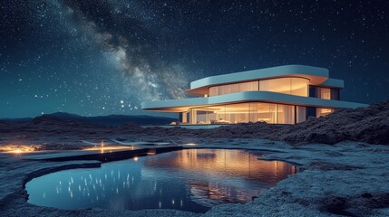 Wall Mural - HOUSE IN THE MIDDLE OF THE DESERT WITH A STARRY NIGHT