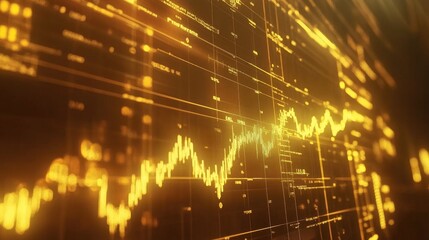 Poster - an elegant shot of a gold price chart with various technical indicators and trend lines overlaid on 