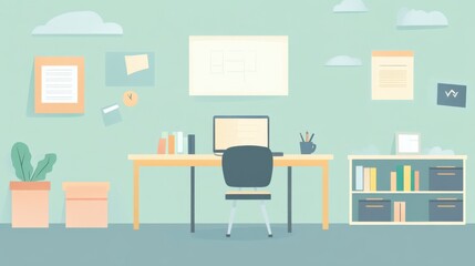 Poster - Cozy and Modern Home Office Workspace with Minimalist Decor