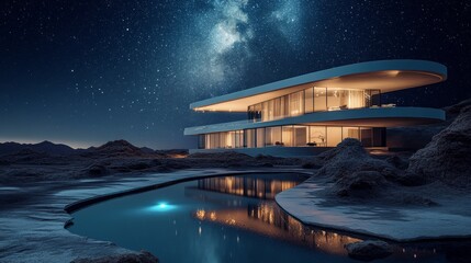 Wall Mural - HOUSE IN THE MIDDLE OF THE DESERT WITH A STARRY NIGHT