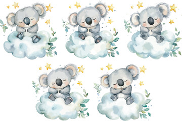 Wall Mural - koala on cloud watercolor clipart