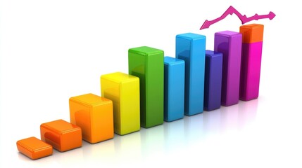 Poster - A D bar chart with vibrant colors, showing financial growth trends over time, set against a white background to emphasize the upward trajectory.