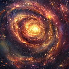 Wall Mural - Fiery spiral galaxy with bright core, swirling cosmic dust and stars.